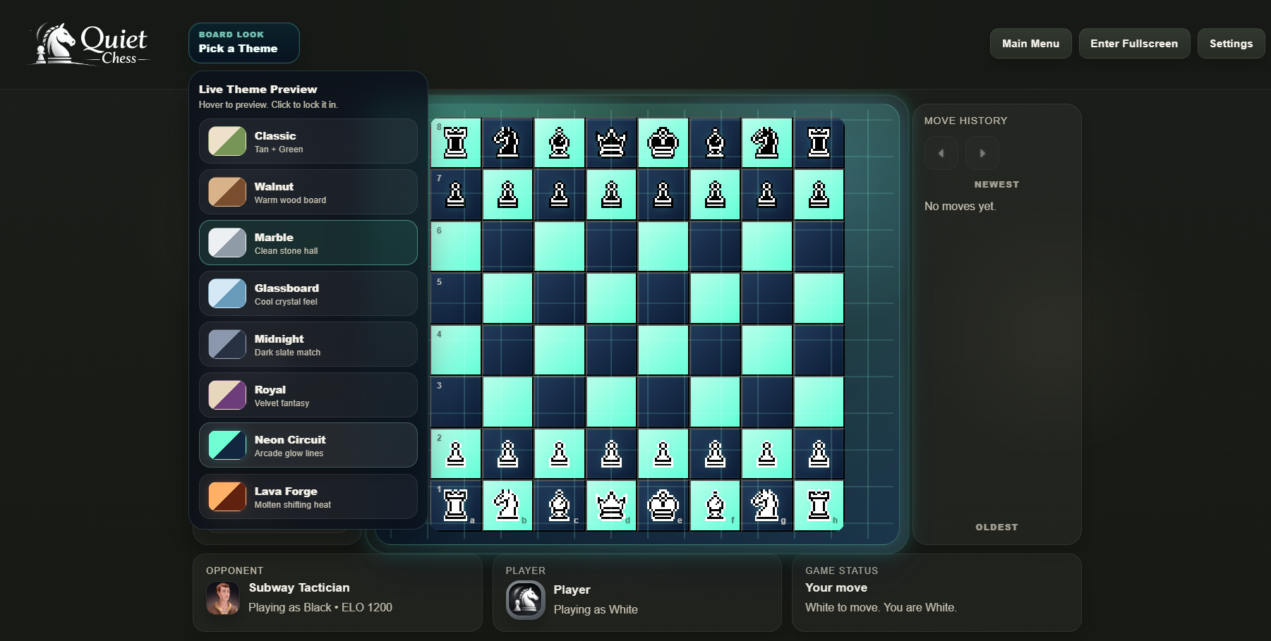 QuietChess custom theme selector